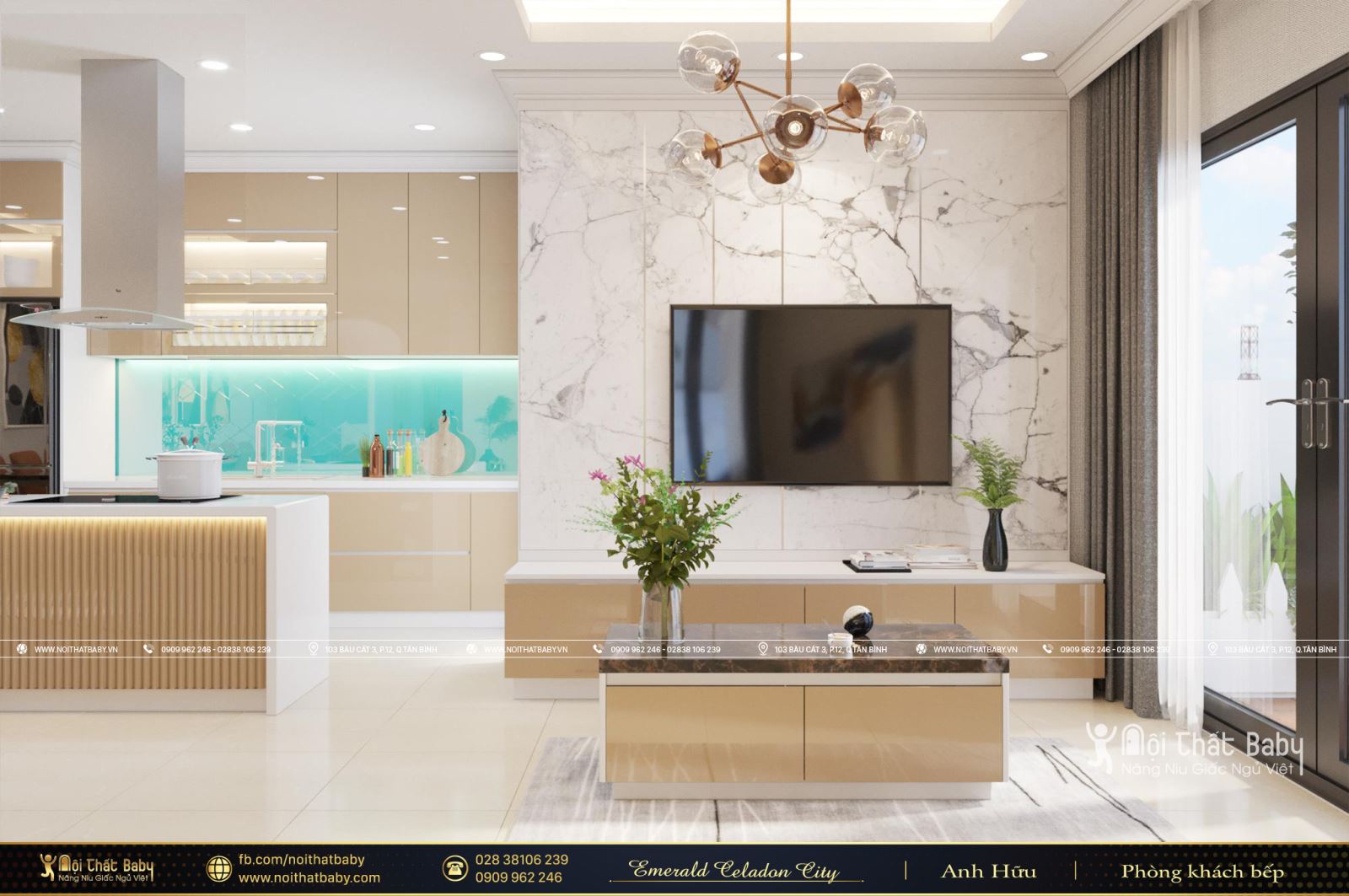 Vẻ đẹp cuốn hút từ mẫu thiết kế nội thất hiện đại căn Emerald Celadon City 104m2
